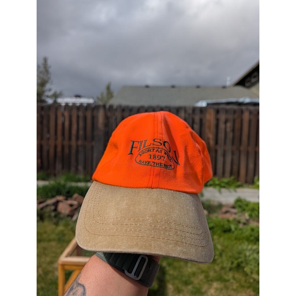 Vintage CC Filson Hat Blaze Orange Hunting Cap Made In USA Leather Large